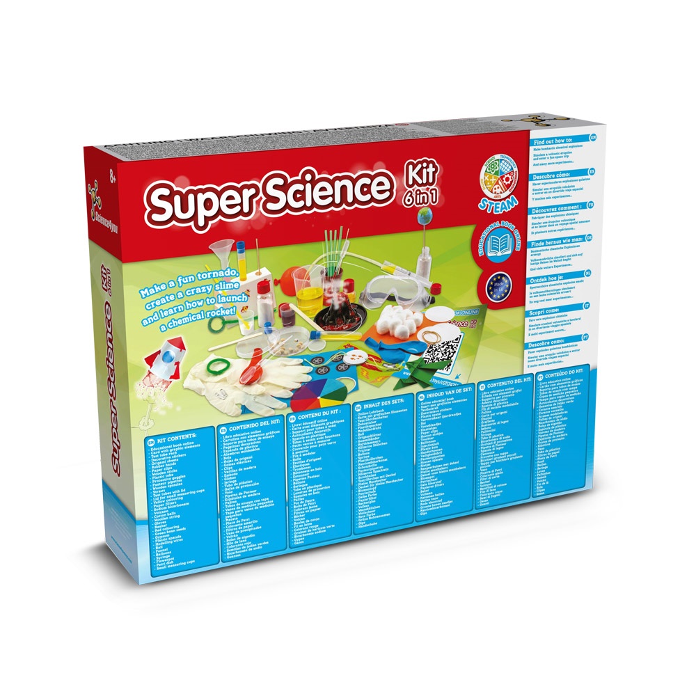 6 in 1 Super Science Kit III. Kit educativo suministrado con una bolsa de regalo de papel kraft (115 g/m²)