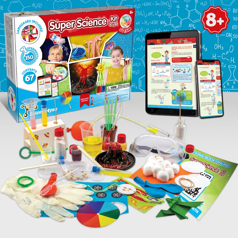 6 in 1 Super Science Kit III. Kit educativo suministrado con una bolsa de regalo de papel kraft (115 g/m²)