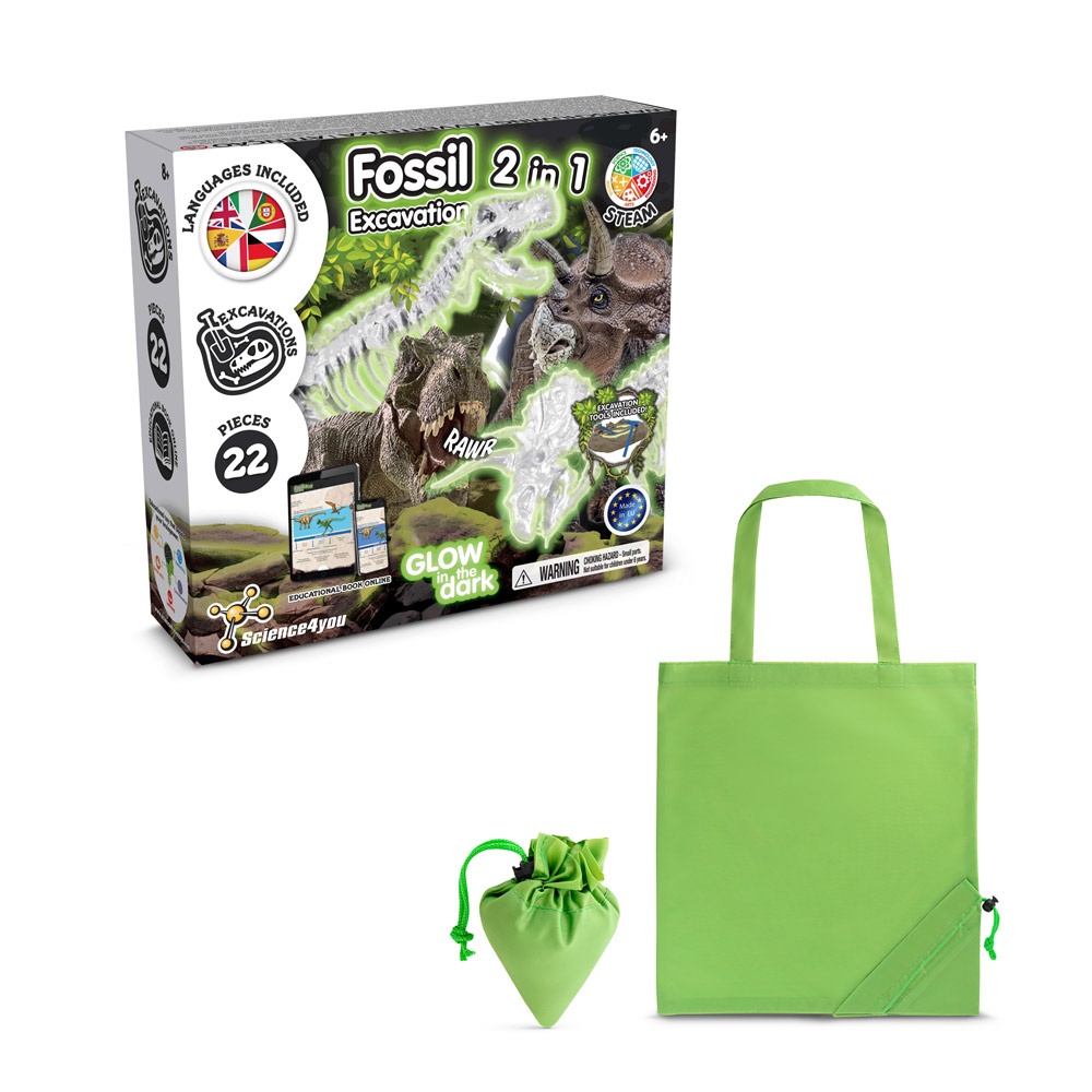 2 in 1 Fossil Excavation Kit V. Juego educativo suministrado con una bolsa de regalo plegable de 190T