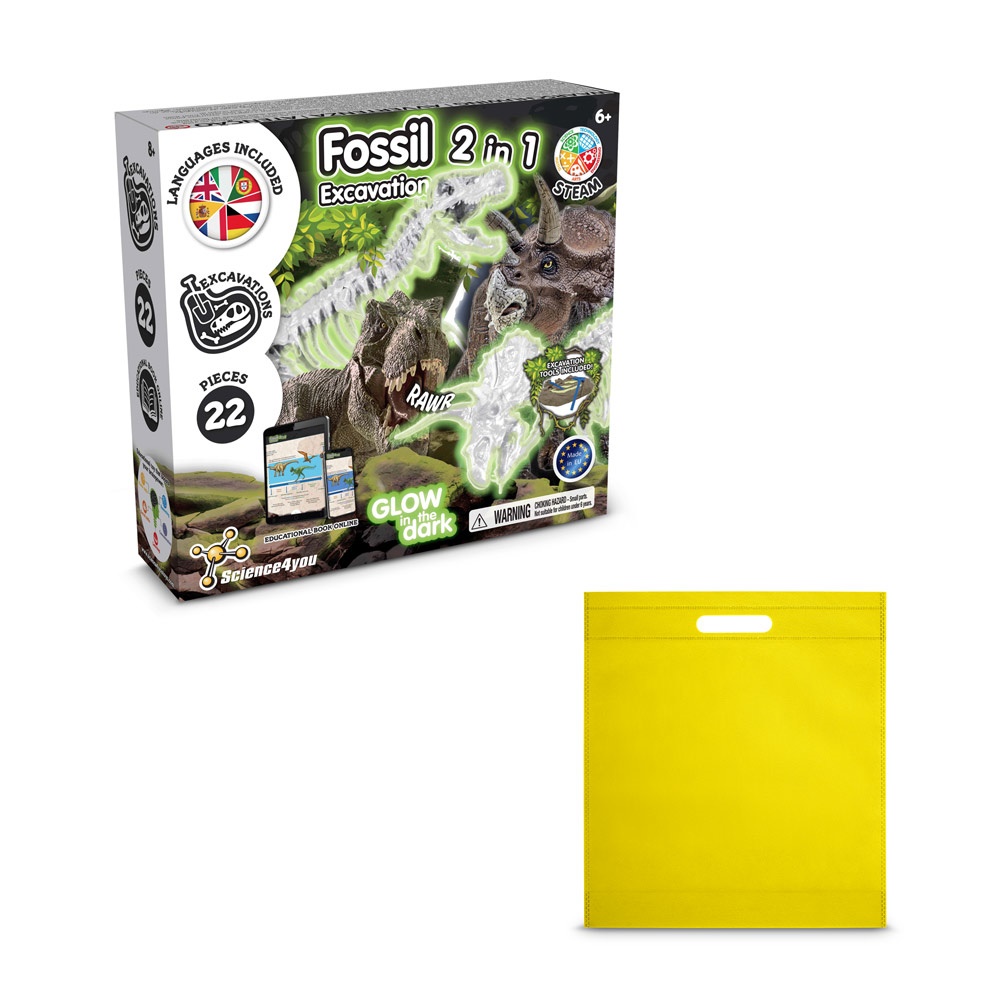 2 in 1 Fossil Excavation Kit IV. Juego educativo suministrado con una bolsa de regalo de non woven (80 g/m²)