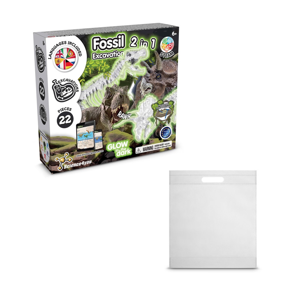 2 in 1 Fossil Excavation Kit IV. Juego educativo suministrado con una bolsa de regalo de non woven (80 g/m²)