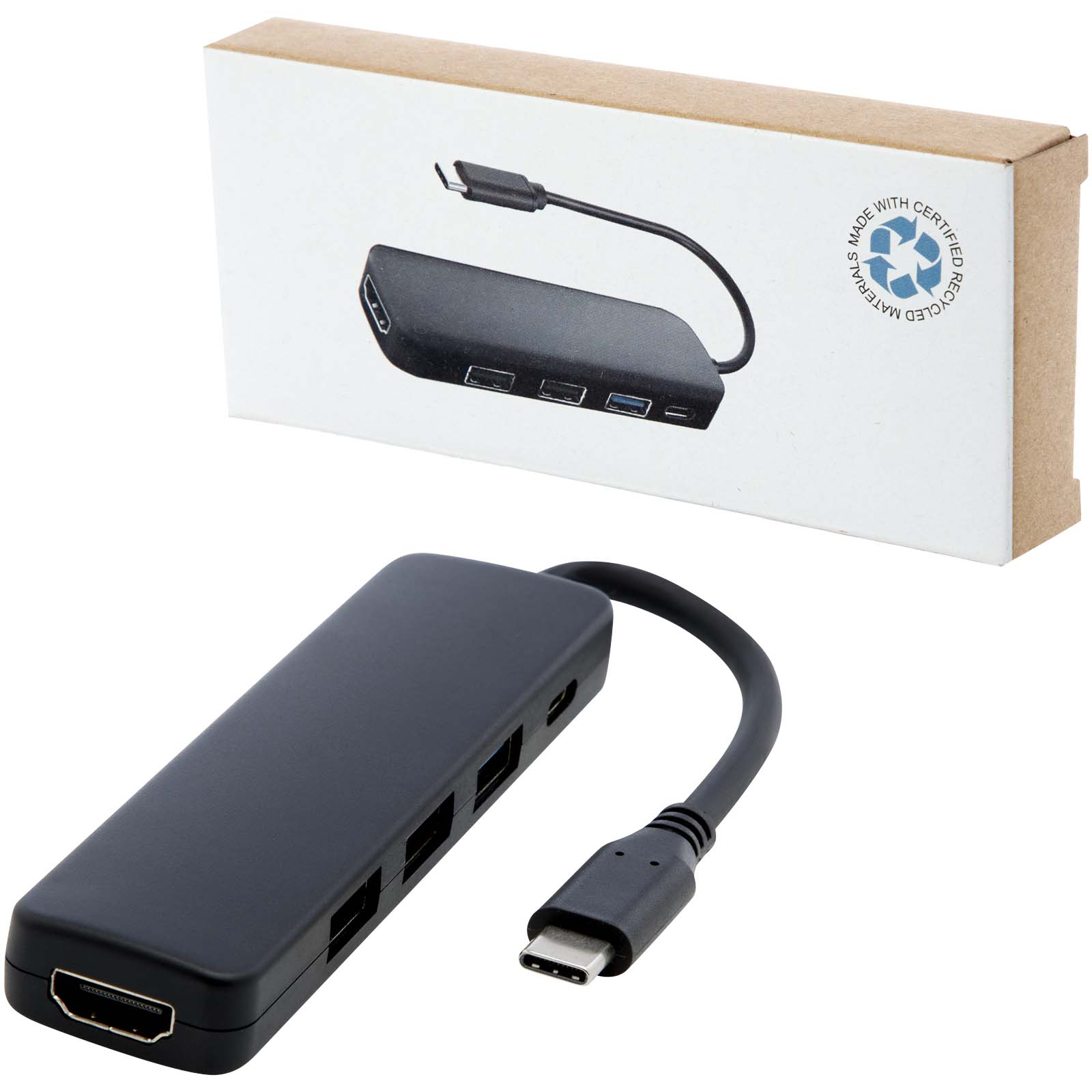 USB 2.0-3.0 con adaptador multimedia de plástico reciclado con puerto HDMI y certificación RCS  Loop