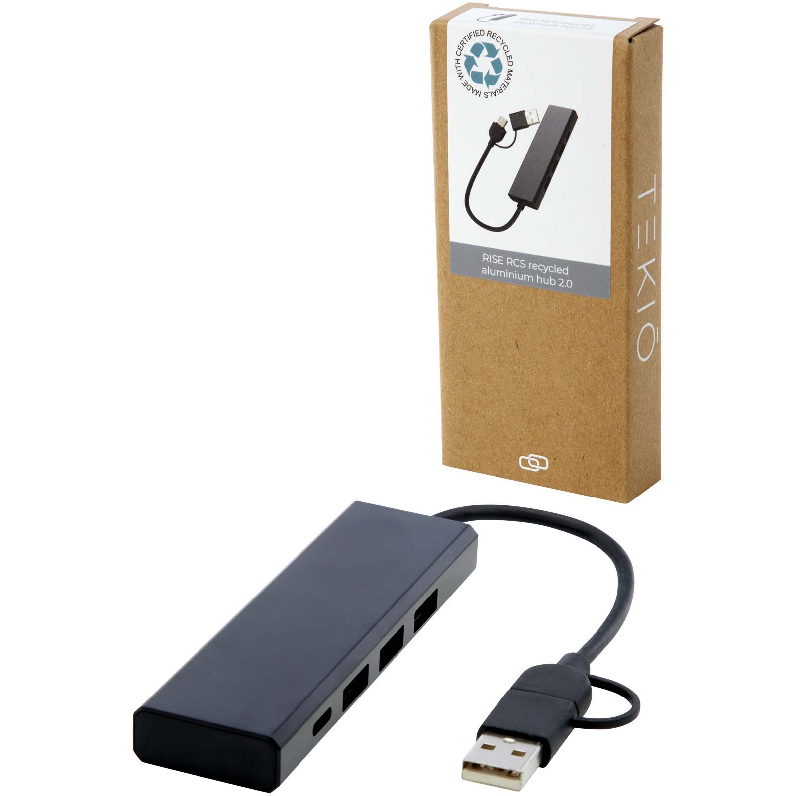 Hub USB 2.0 de aluminio reciclado con certificación RCS Rise