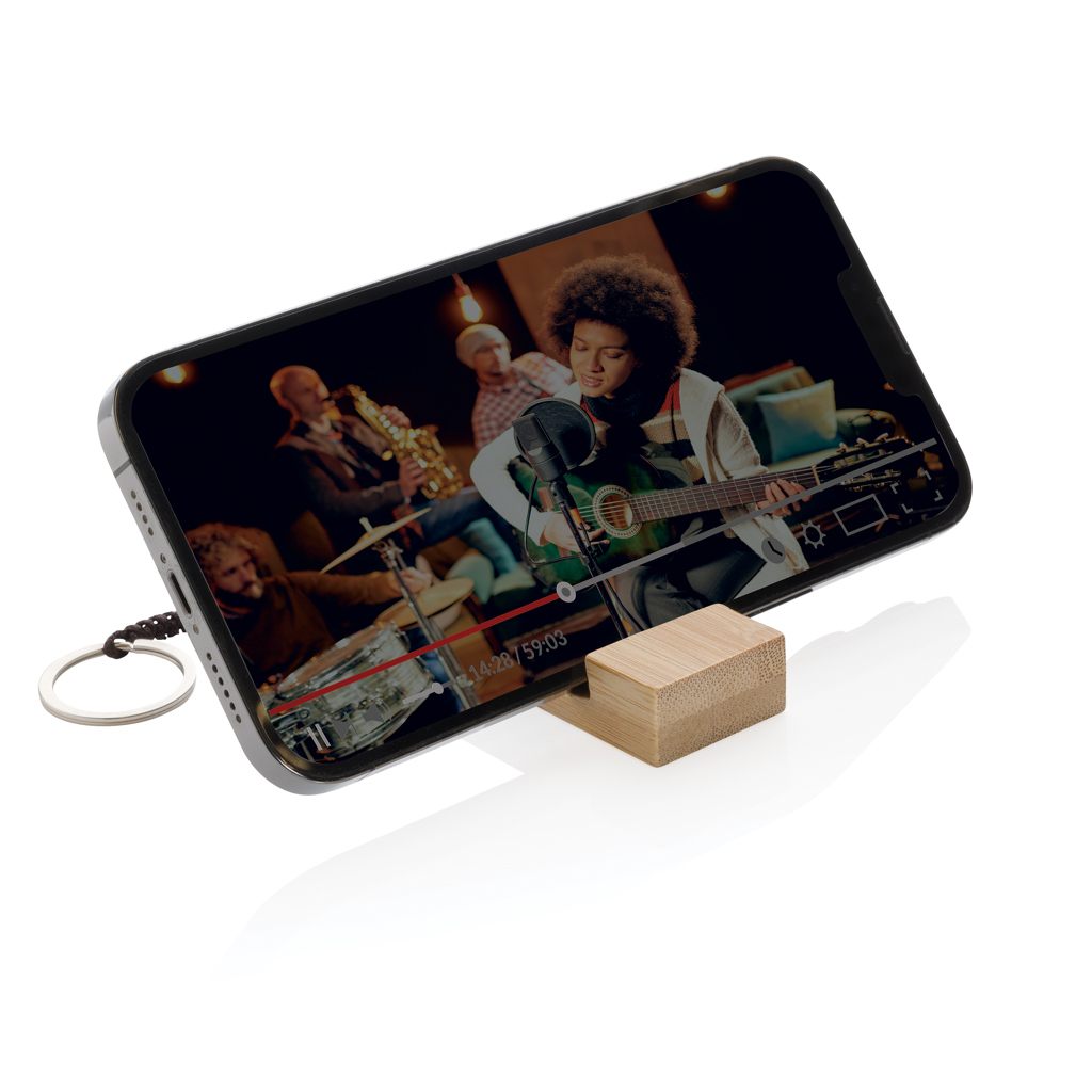 Soporte para teléfono con llavero de bambú Standkey