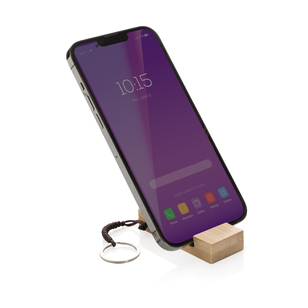Soporte para teléfono con llavero de bambú Standkey