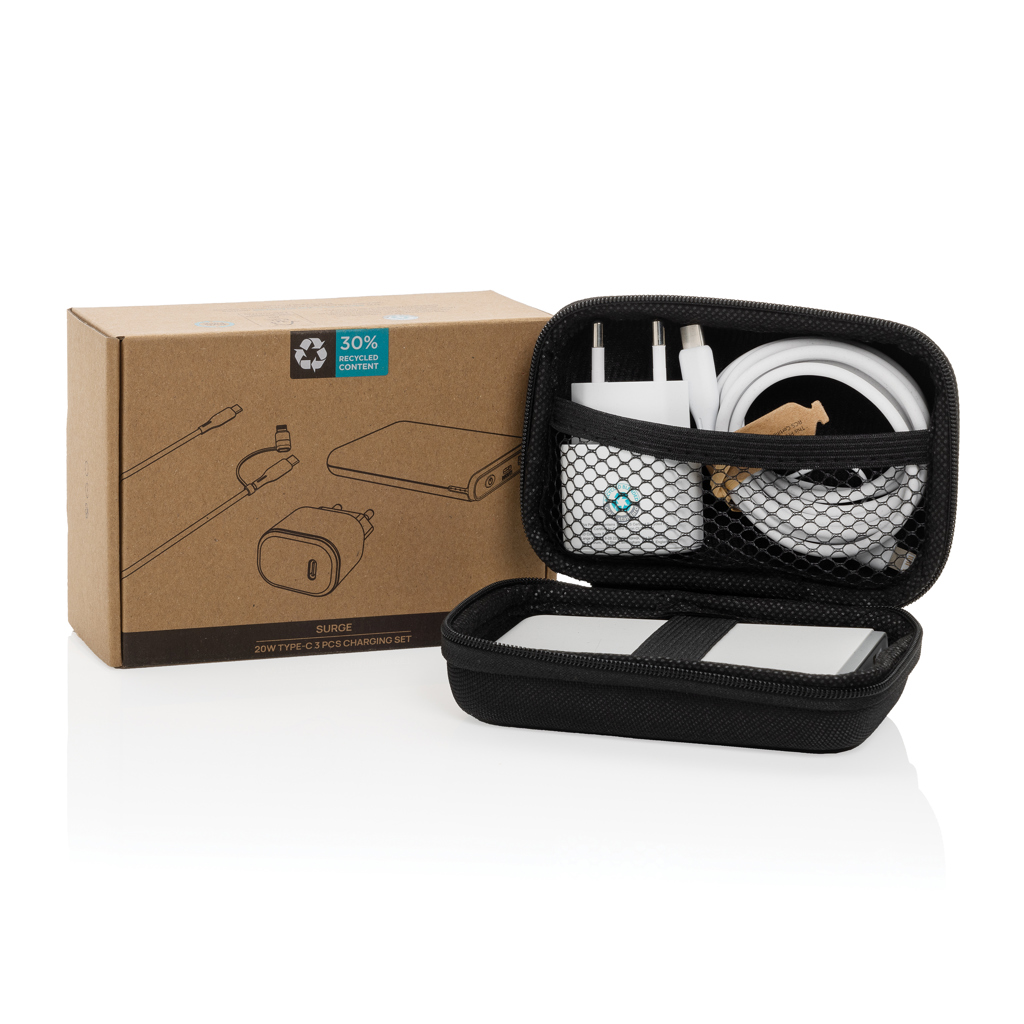 Set de carga 3 piezas Surge RCS PET reciclado 20W tipo C
