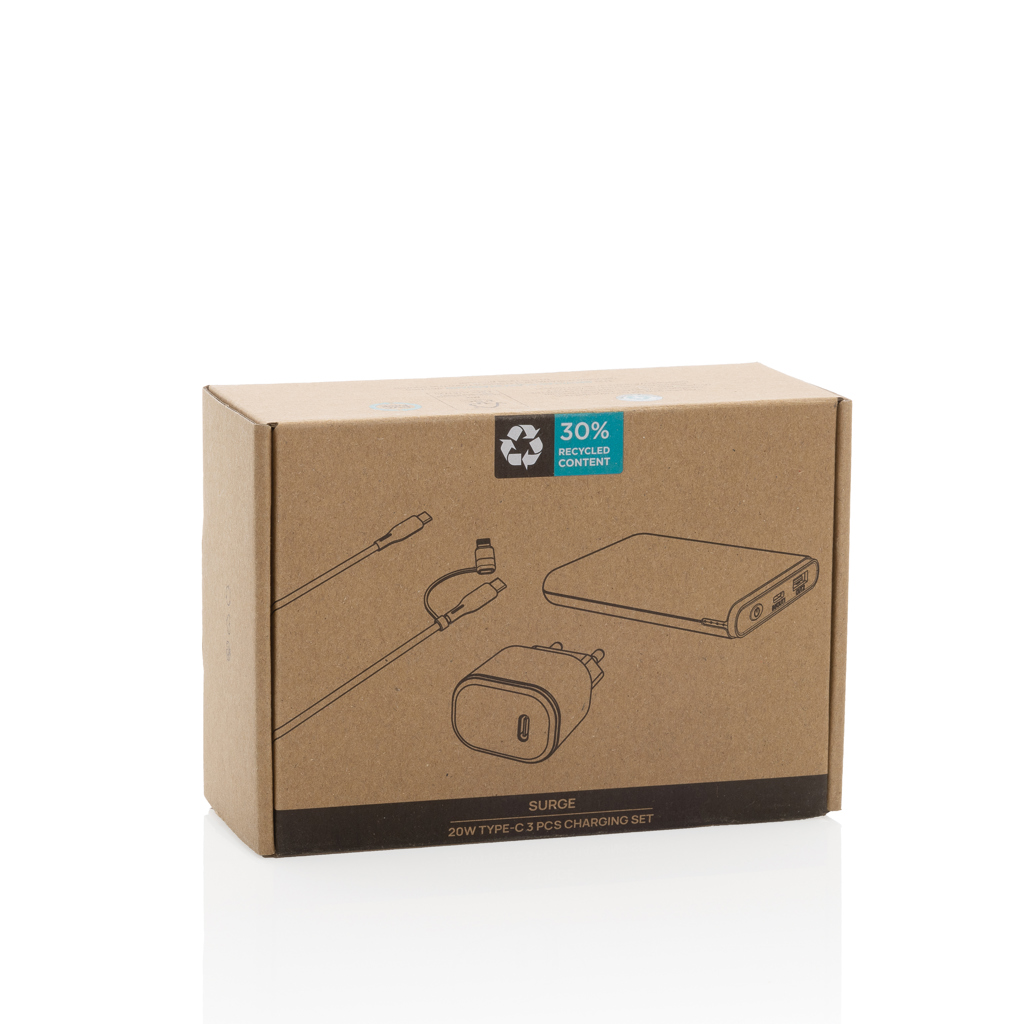 Set de carga 3 piezas Surge RCS PET reciclado 20W tipo C