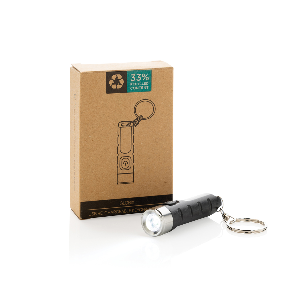 Linterna llavero recargable USB de plástico reciclado Globix