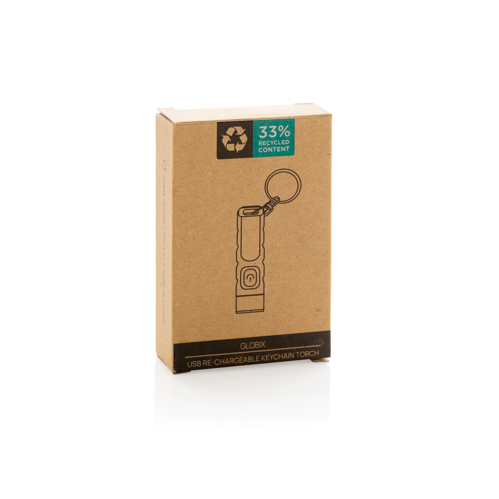 Linterna llavero recargable USB de plástico reciclado Globix