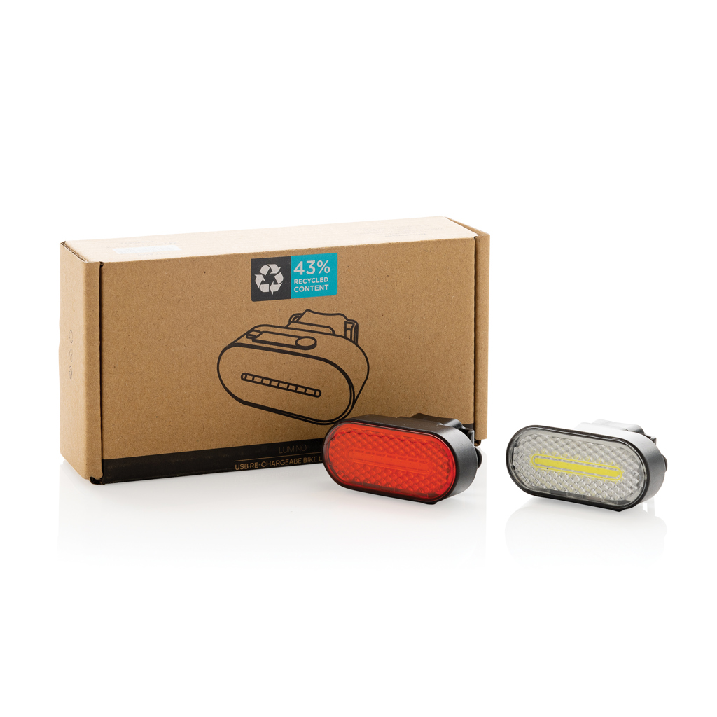 Set luces bicicleta recargables USB plástico reciclado RCS