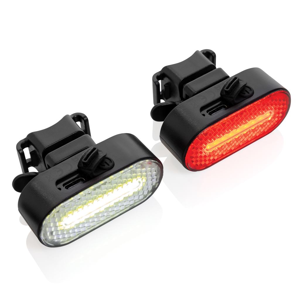 Set luces bicicleta recargables USB plástico reciclado RCS