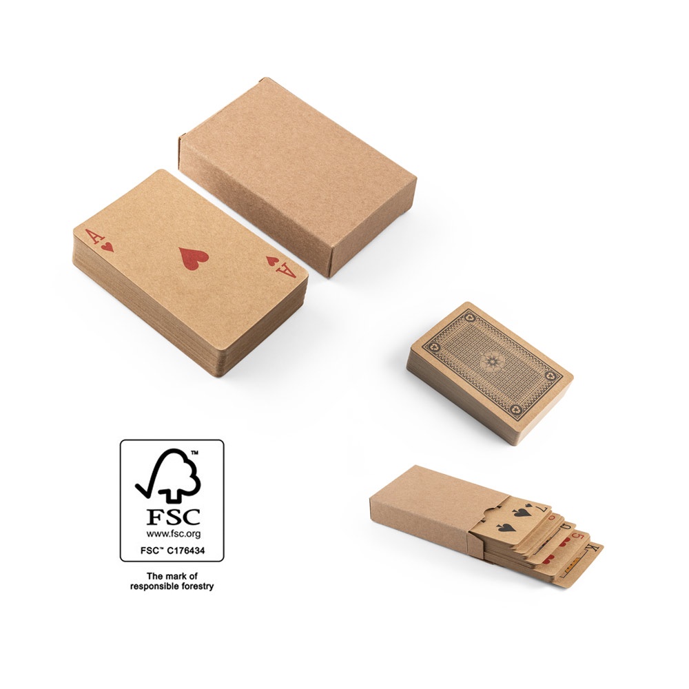 FISCHER. Baraja de 54 cartas clásicas en papel kraft, con material certificado FSC™ y otros materiales controlados