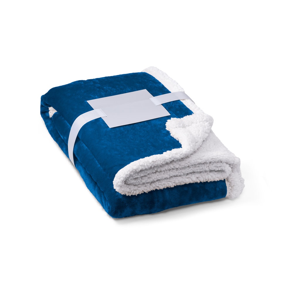 HEIDEN. Manta polar reversible (190 g/m²) con cinta de raso y tarjeta personalizada