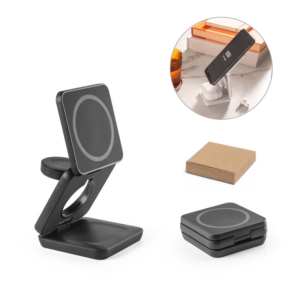 BROGLIE. Cargador inalámbrico magnético 3 en 1 de 15 W ultrarrápido en ABS reciclado (100% rABS)