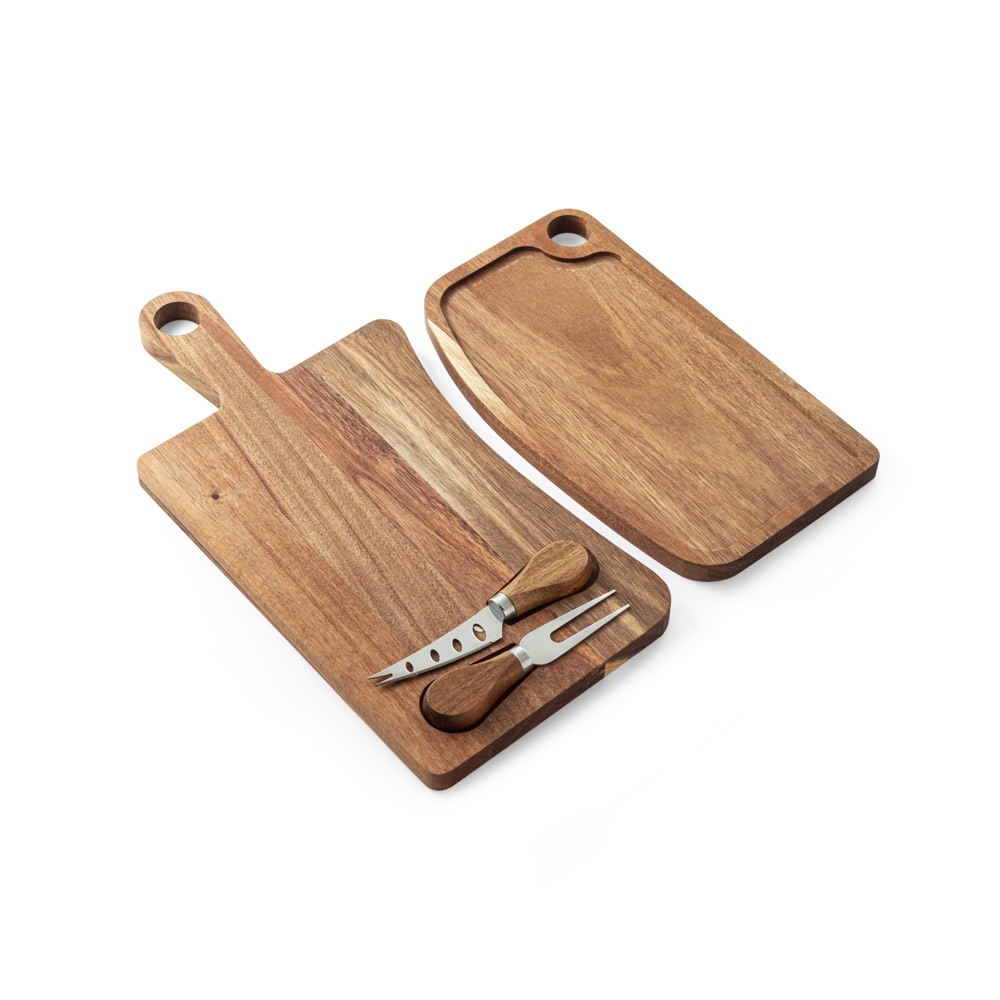 CASSIA. Tabla para quesos de madera de acacia con mango, fabricada con material certificado FSC™ y otros materiales controlados