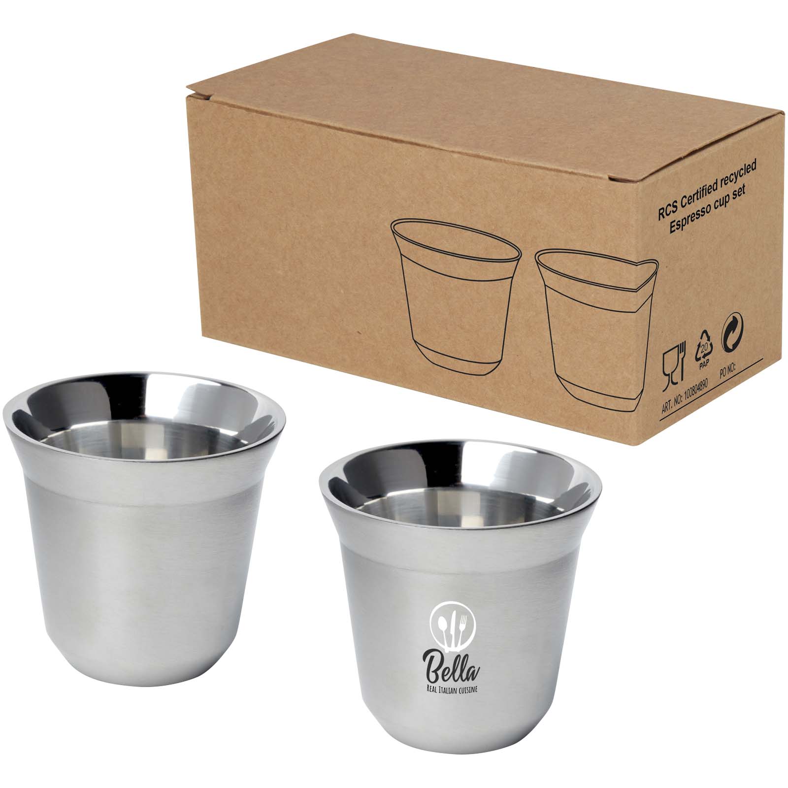 Juego de tazas para espresso de acero inoxidable de 80 ml con certificado RCS Duo