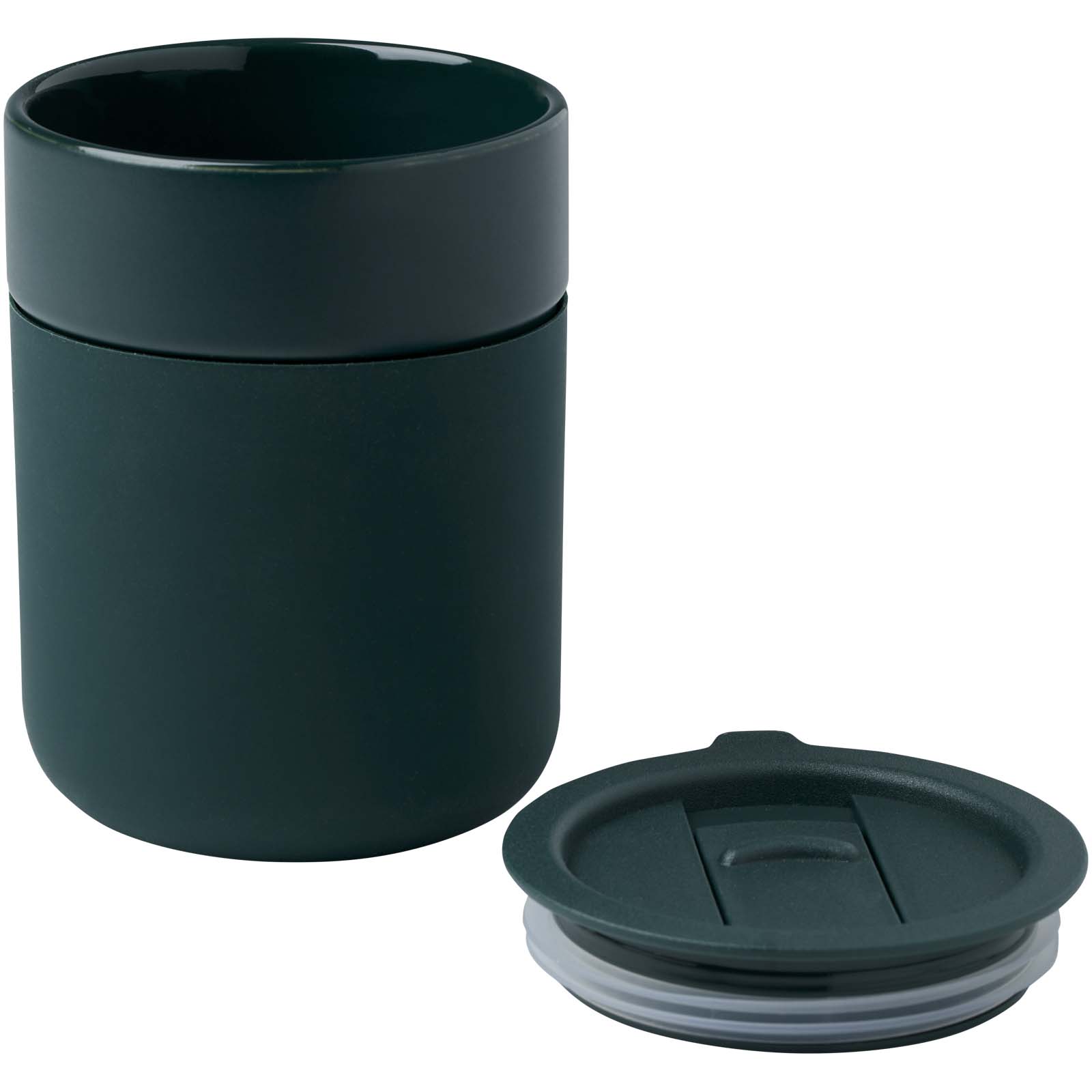 Vaso de cerámica de 330 ml con agarradero de silicona y tapa de plástico Java