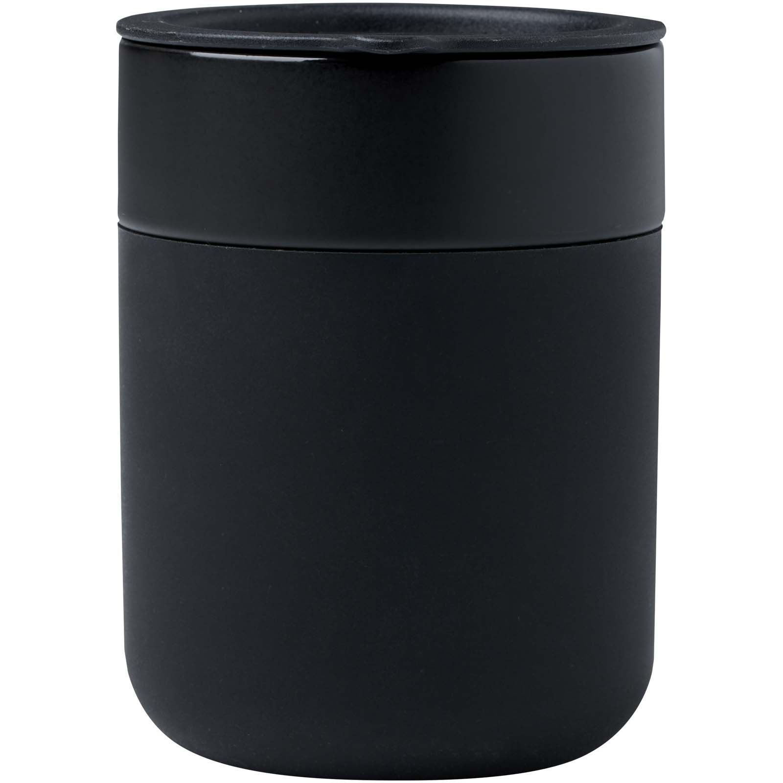 Vaso de cerámica de 330 ml con agarradero de silicona y tapa de plástico Java