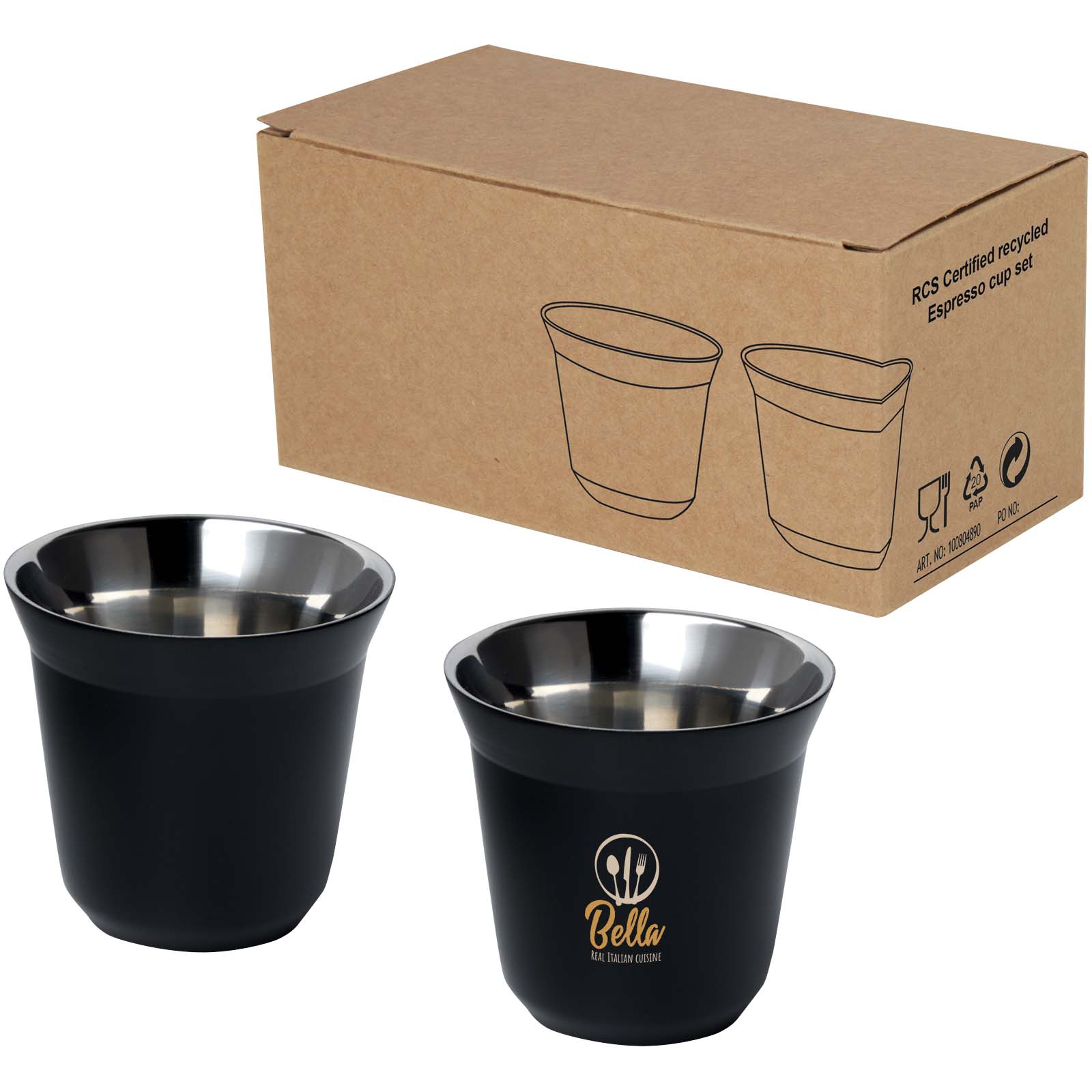 Juego de tazas para espresso de acero inoxidable de 80 ml con certificado RCS Duo