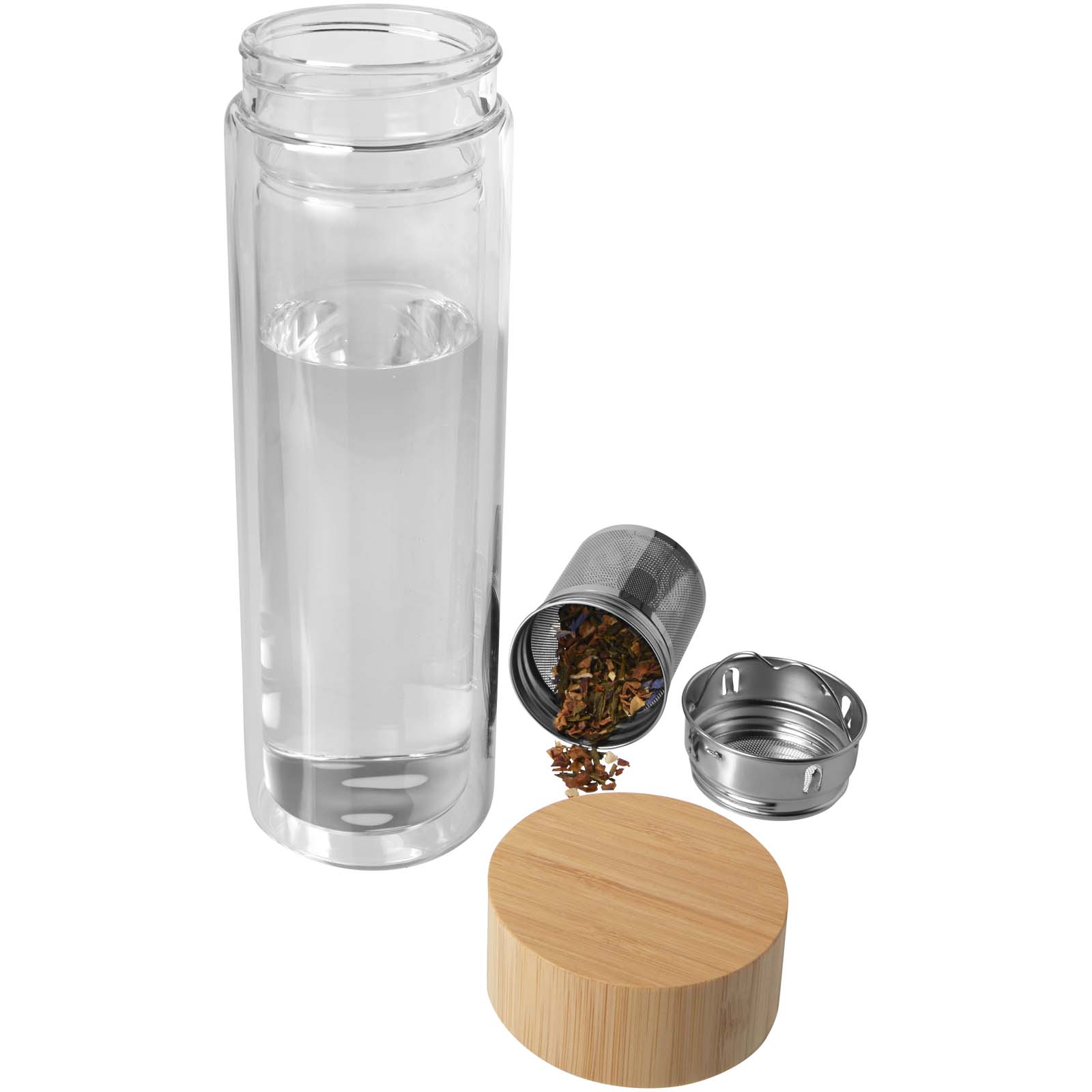Botella de vidrio de borsilicato de 400 ml con infusor y tapa de bambú Bailey