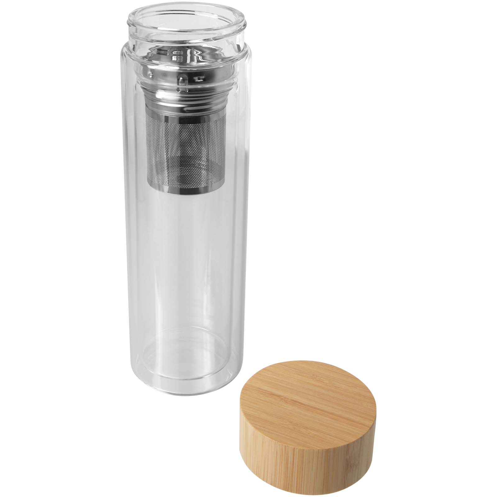 Botella de vidrio de borsilicato de 400 ml con infusor y tapa de bambú Bailey