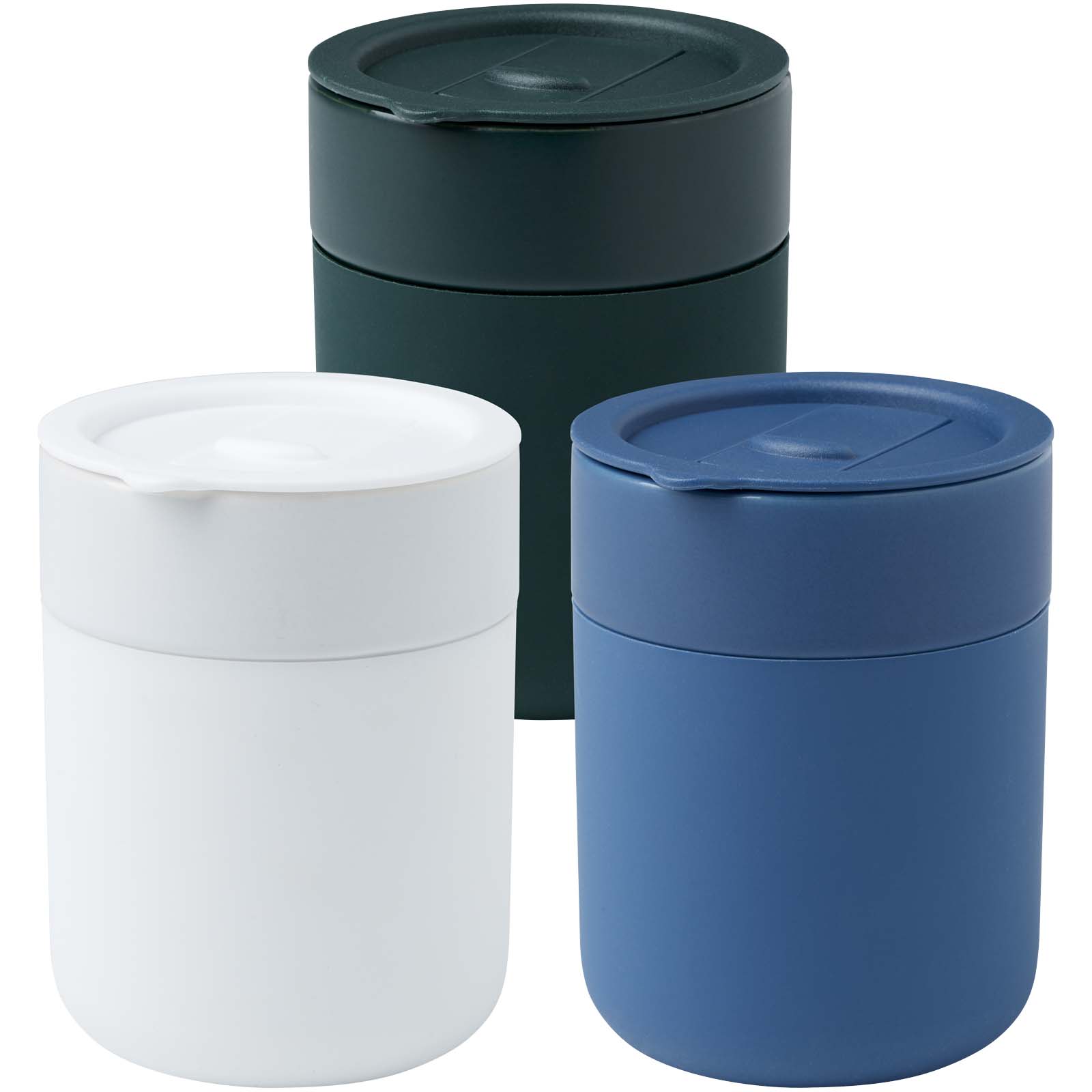 Vaso de cerámica de 330 ml con agarradero de silicona y tapa de plástico Java