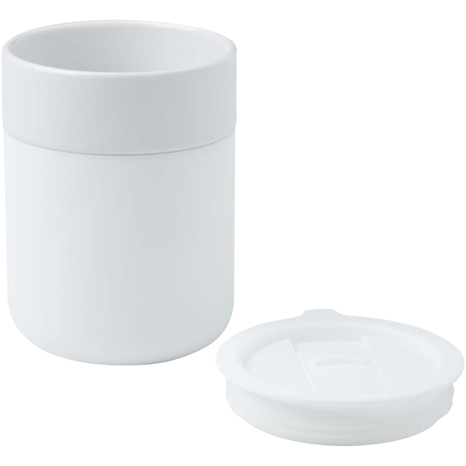 Vaso de cerámica de 330 ml con agarradero de silicona y tapa de plástico Java