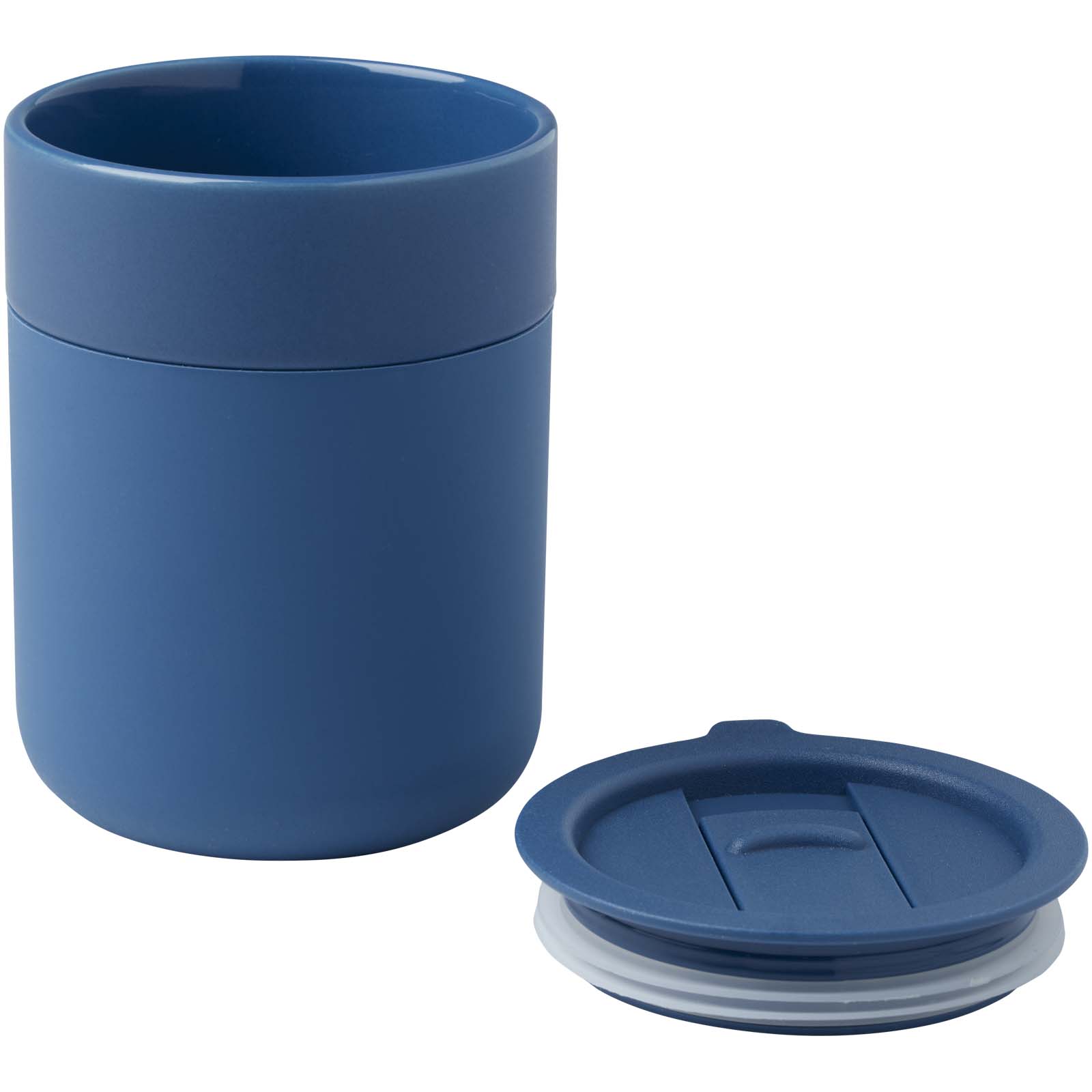 Vaso de cerámica de 330 ml con agarradero de silicona y tapa de plástico Java