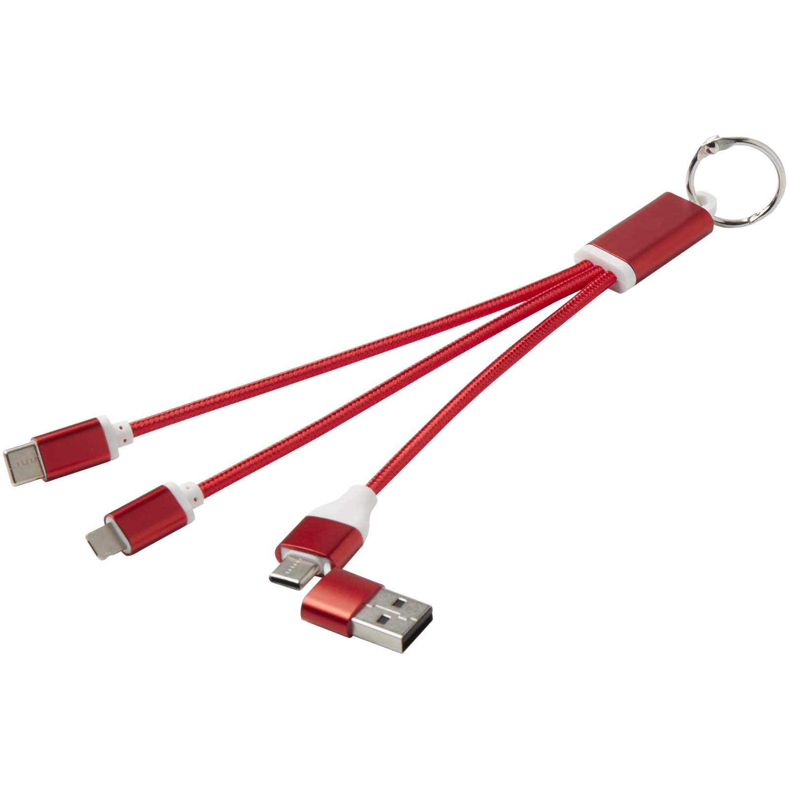 Cable de carga 4 en 1 de aluminio reciclado con llavero Metal