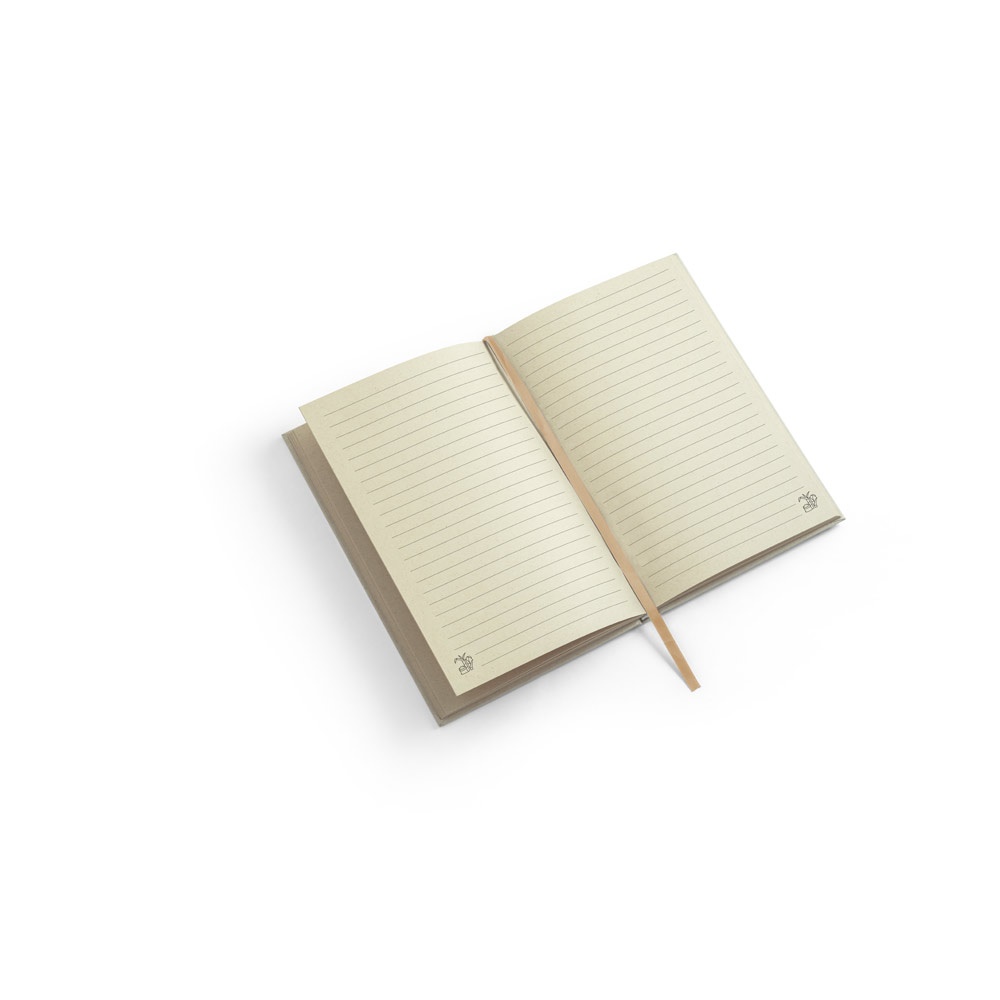 DICKINSON. Libreta A5 de tapa dura fabricada en papel de caña de azúcar (80% caña de azúcar), con hojas rayadas