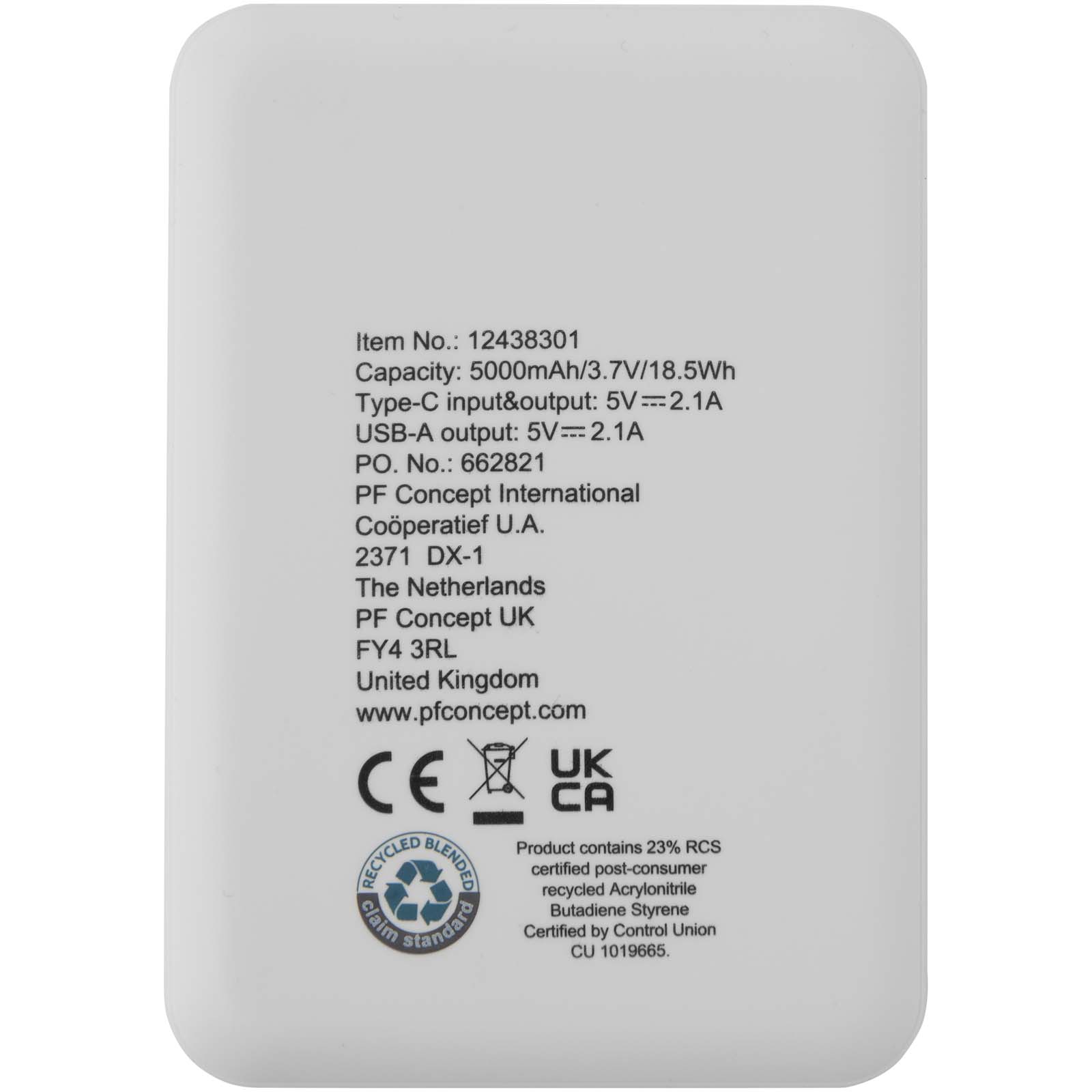 Batería externa tipo C de plástico reciclado de 5000 mAh Asama
