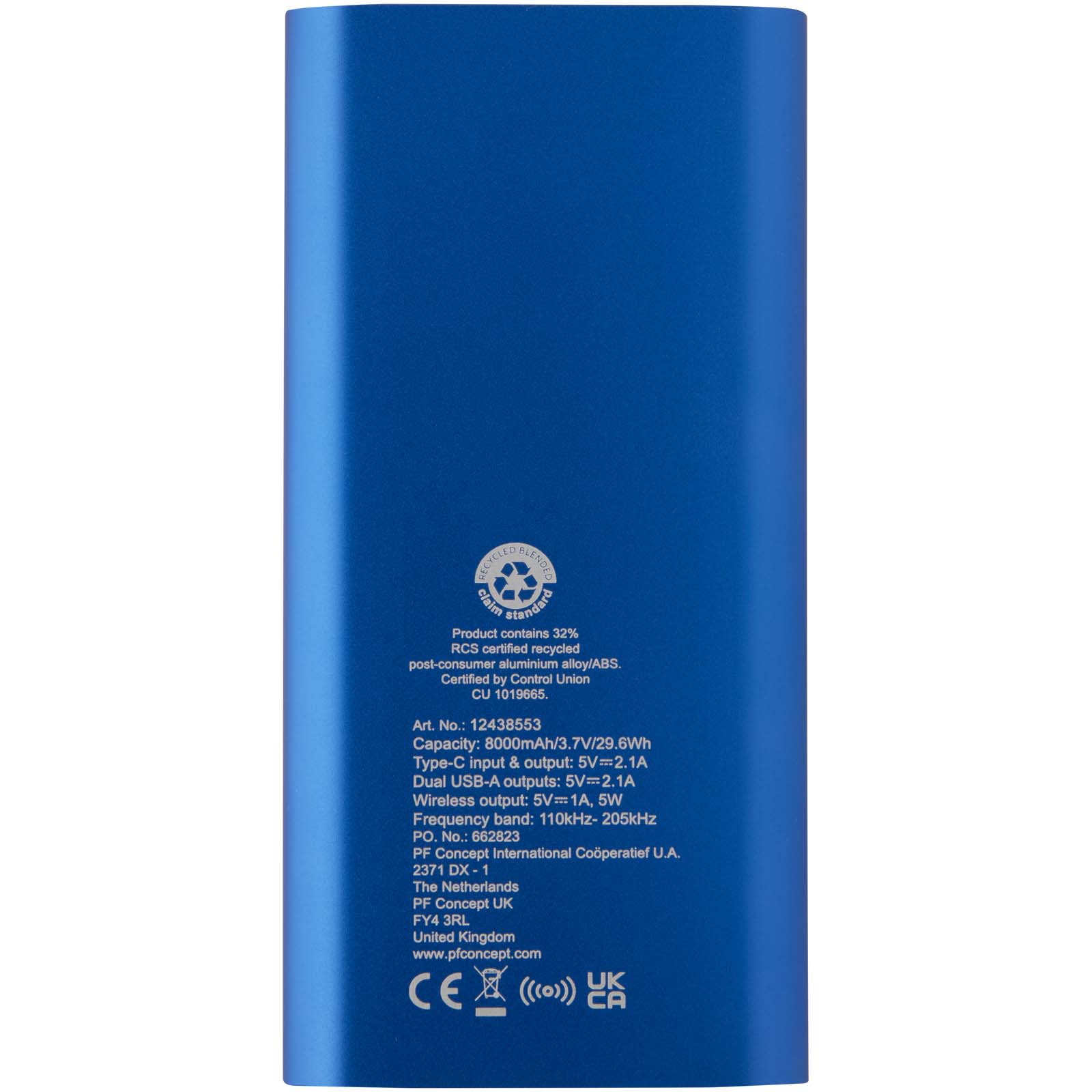 Batería externa inalámbrica tipo C de aluminio reciclado de 8000 mAh Juice