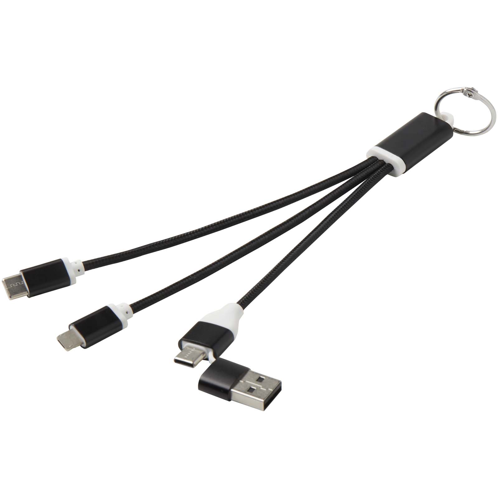 Cable de carga 4 en 1 de aluminio reciclado con llavero Metal
