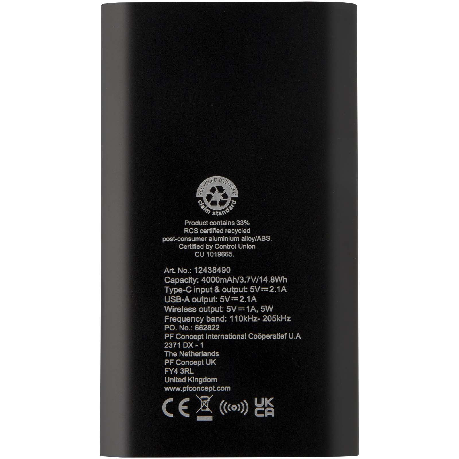 Batería externa inalámbrica tipo C de aluminio reciclado de 4000 mAh Juice
