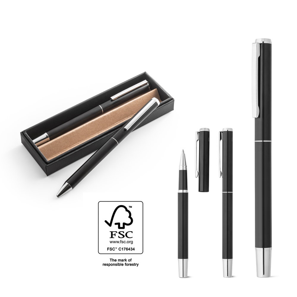 LEAH. Set de roller y bolígrafo en aluminio (94% rAL) con clip