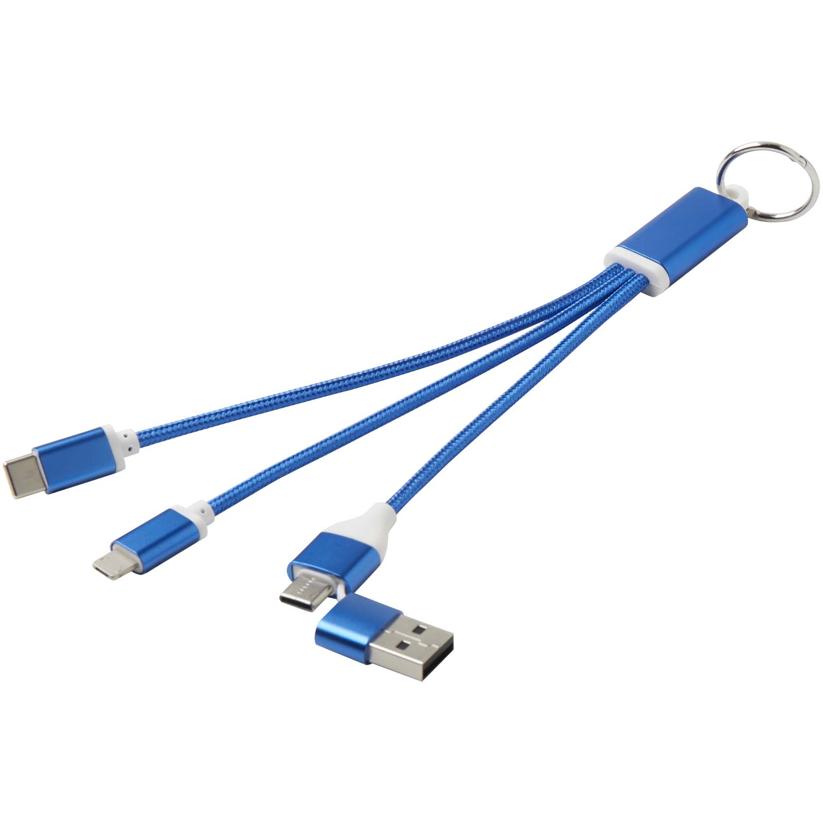 Cable de carga 4 en 1 de aluminio reciclado con llavero Metal