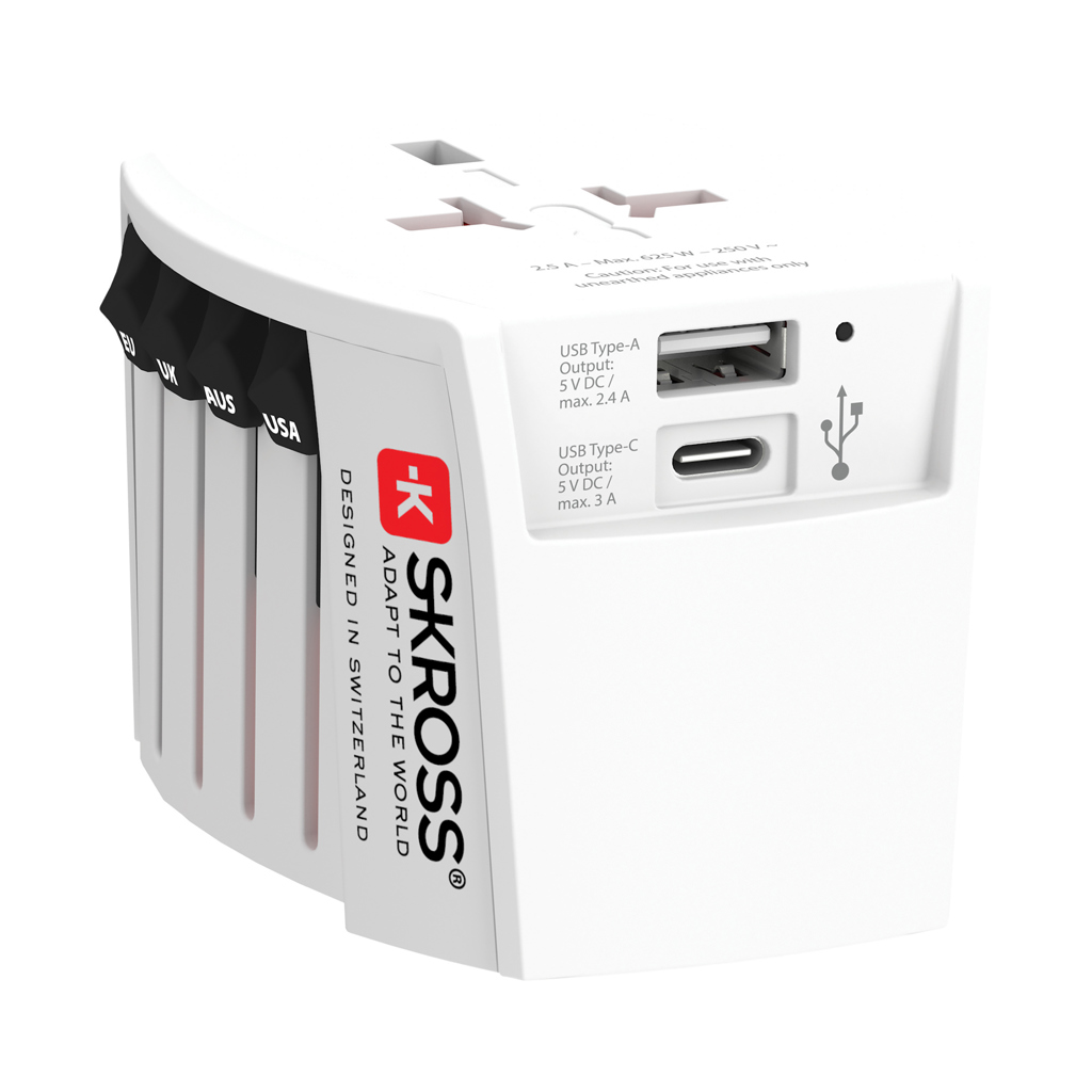 Adaptador de viaje mundial SKROSS USB MUV (1 USB C 1 USB A)