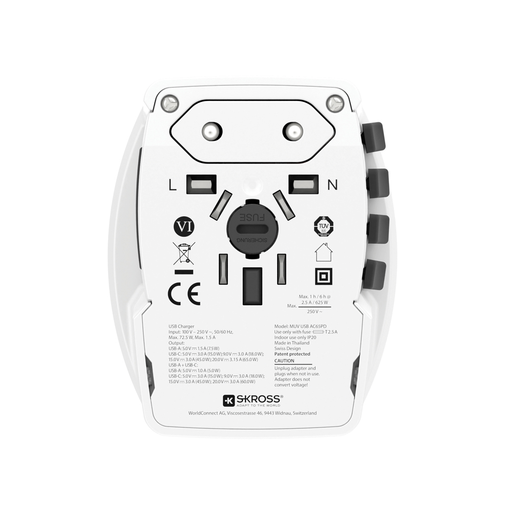 Adaptador de viaje mundial SKROSS MUV 65W PD con cable C USB