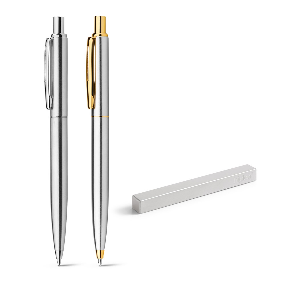 SILVERIO. Bolígrafo de acero inoxidable con cuerpo brillante y clip