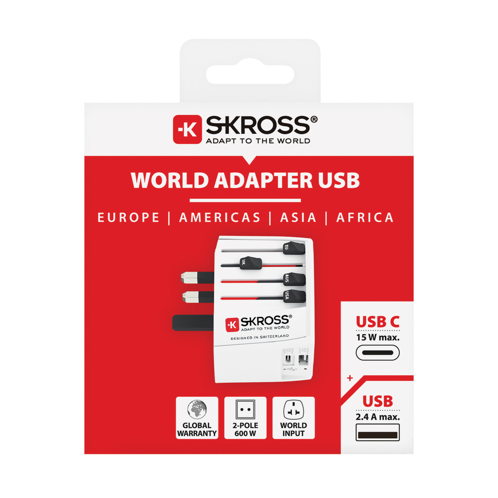 Adaptador de viaje mundial SKROSS USB MUV (1 USB C 1 USB A)