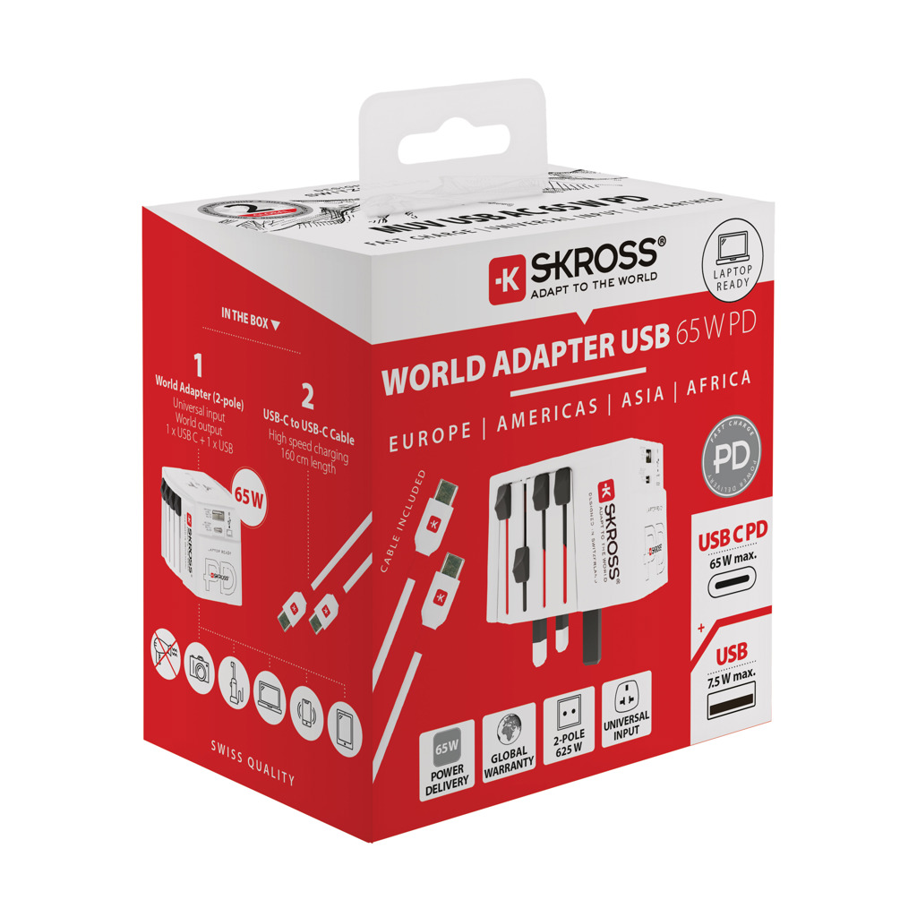 Adaptador de viaje mundial SKROSS MUV 65W PD con cable C USB