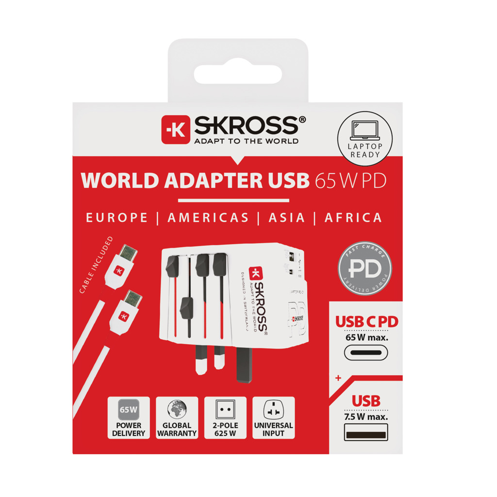 Adaptador de viaje mundial SKROSS MUV 65W PD con cable C USB