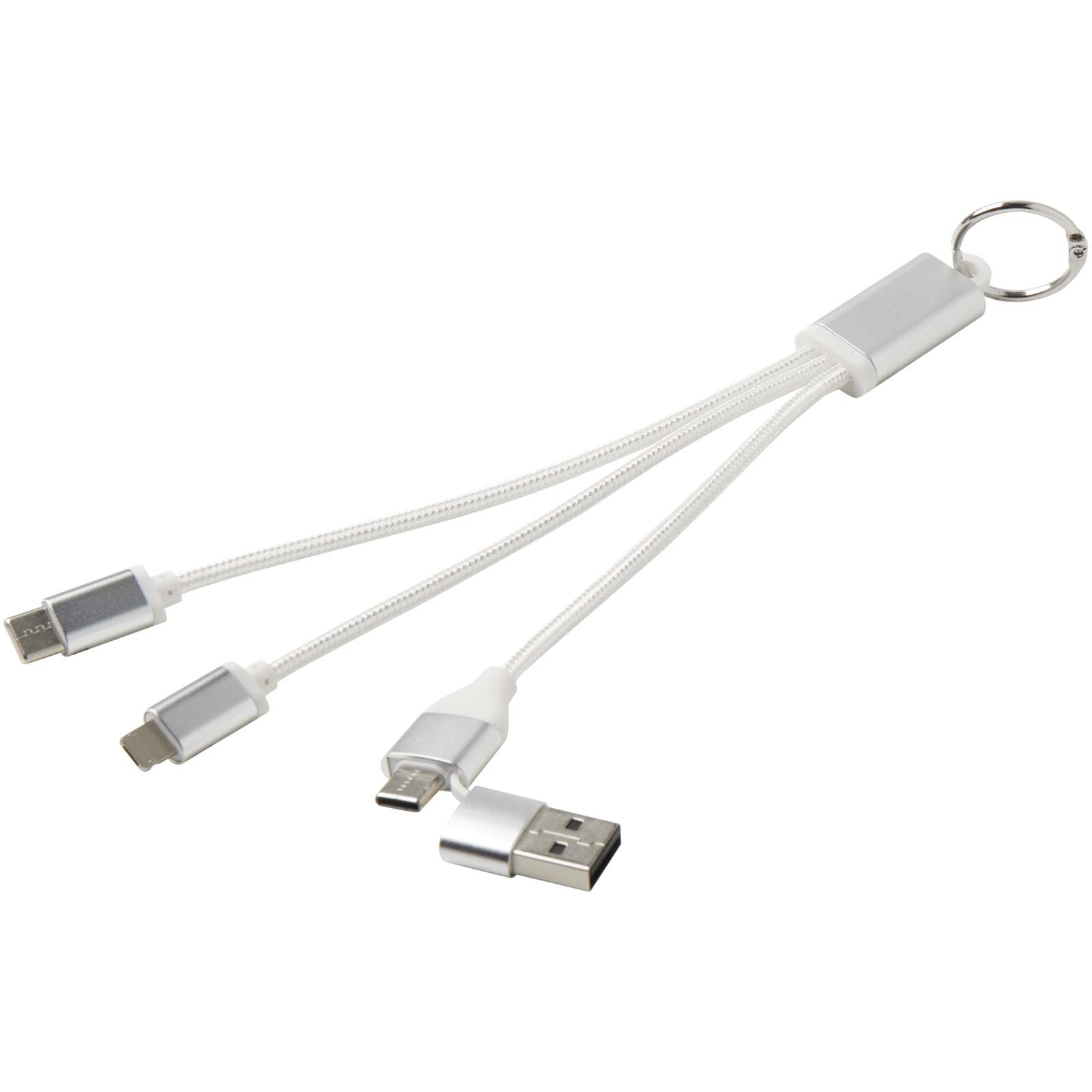 Cable de carga 4 en 1 de aluminio reciclado con llavero Metal