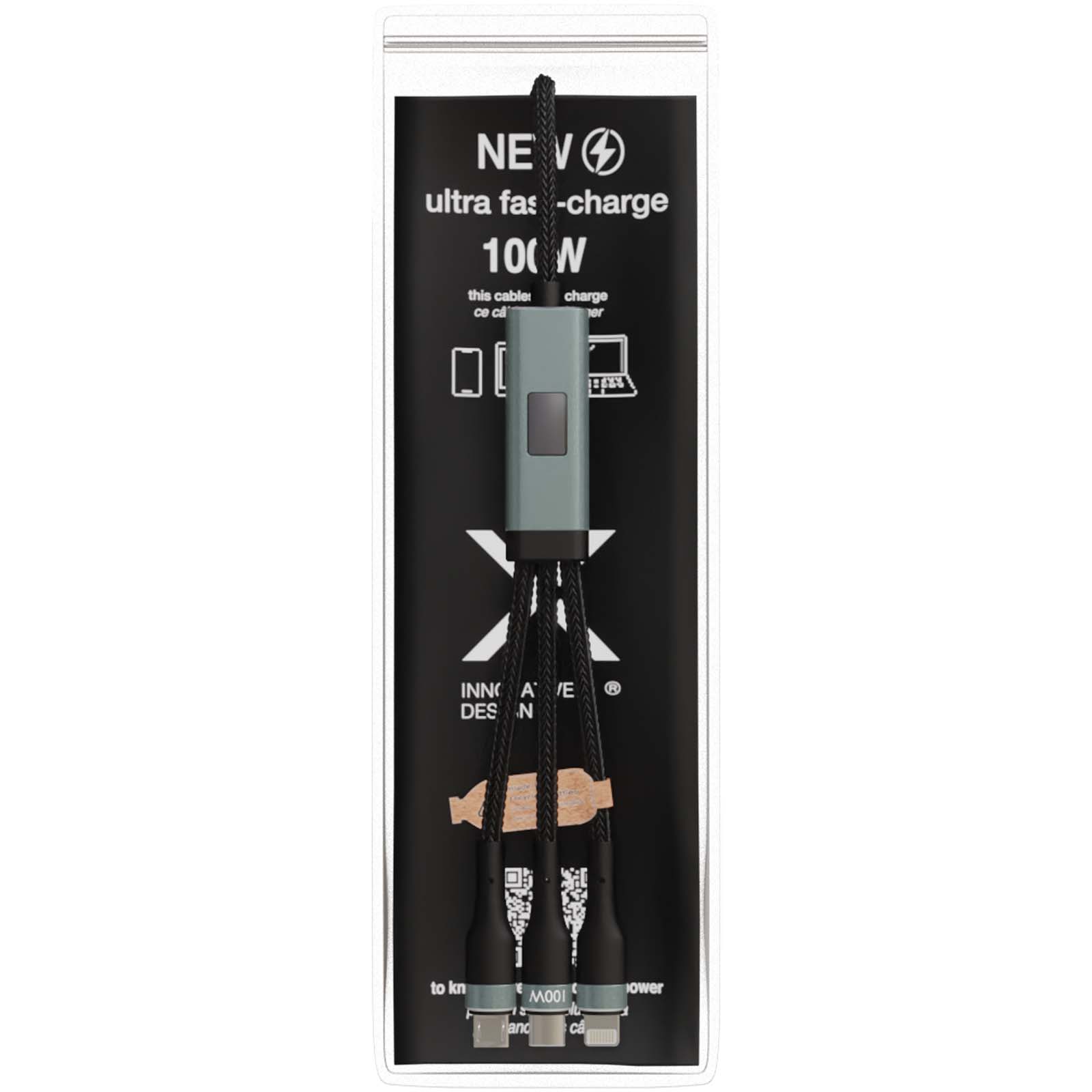 Cable de carga ultrarrápida de 100 W 5 en 1 de rPET SCX.design C53