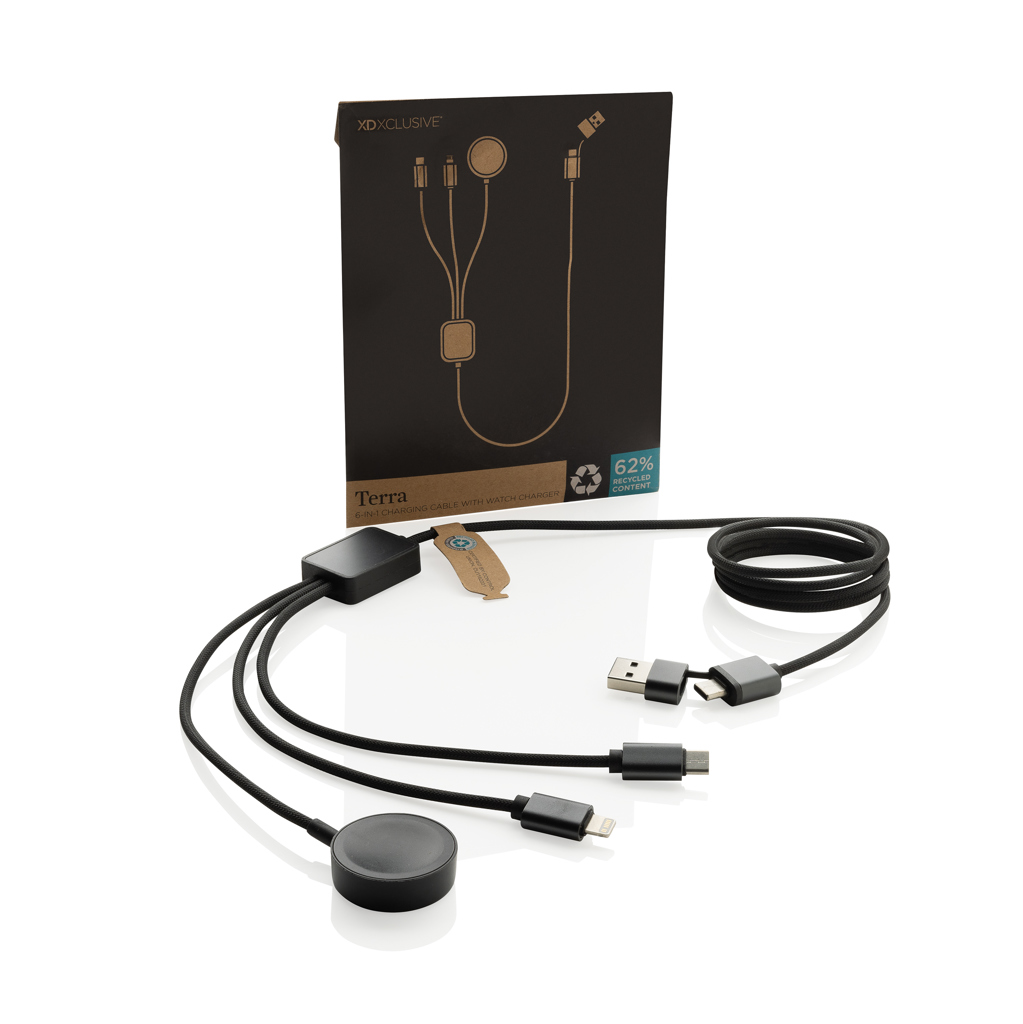 Cable de carga 6 en 1 Terra RCS rPET con cargador de reloj
