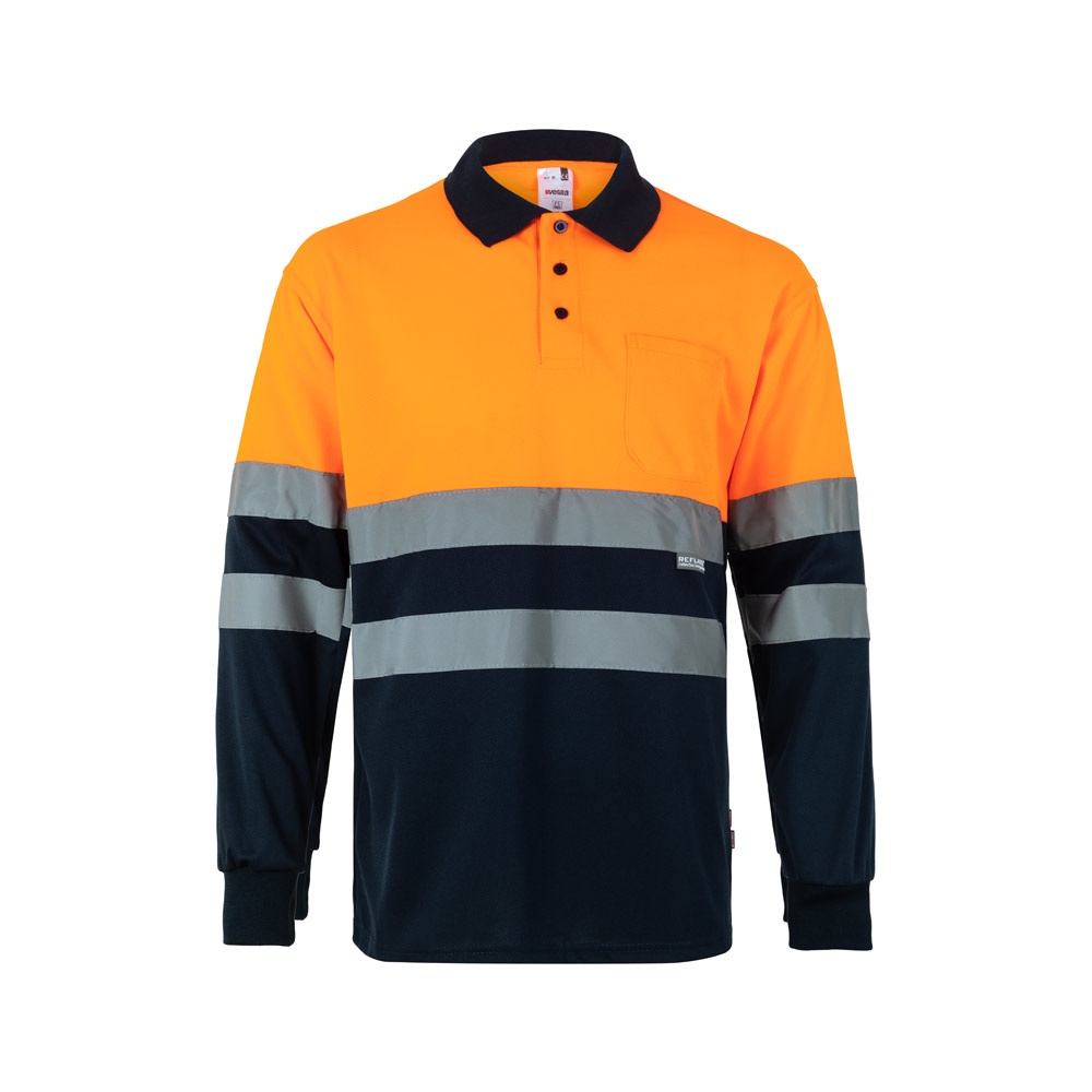 VL VULCAN. Polo bicolor ojo de pájaro (160g/m²) con manga larga, en poliéster (100%)