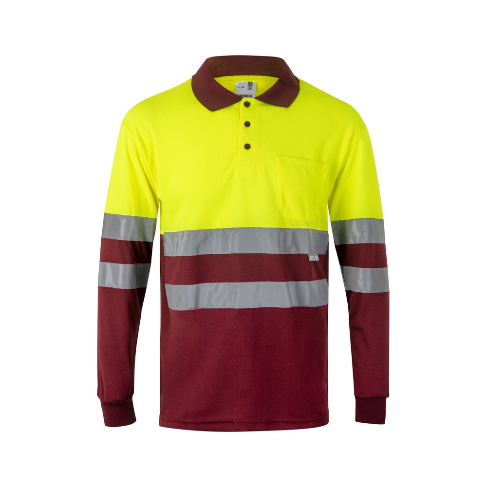 VL VULCAN. Polo bicolor ojo de pájaro (160g/m²) con manga larga, en poliéster (100%)