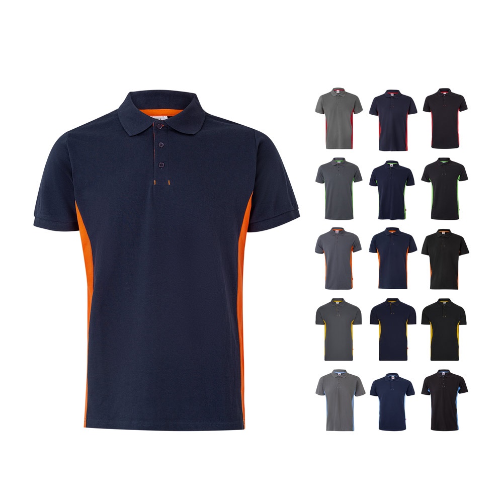 VL SUPAY. Polo piqué bicolor (180g/m²), manga corta, en algodón (60%) y poliéster (40%)