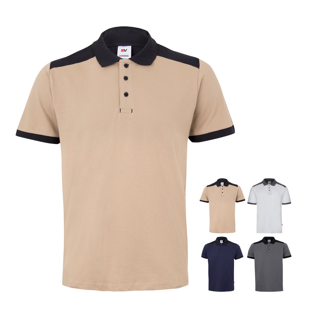 VL VELES. Polo de piqué elástico bicolor (200g/m²) con manga corta, en poliéster (96%) y elastano (4%)
