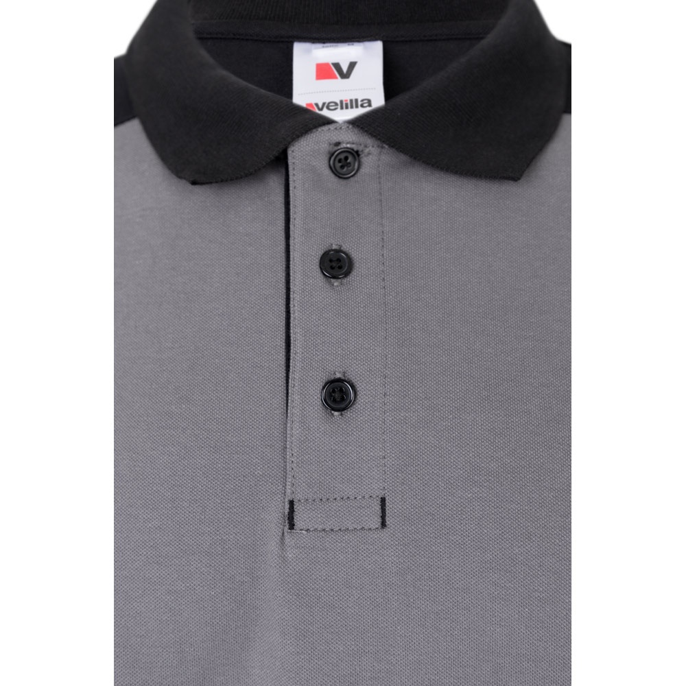 VL VELES. Polo de piqué elástico bicolor (200g/m²) con manga corta, en poliéster (96%) y elastano (4%)